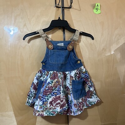 Rachels Kids Girls Overalls 2-3T Blue White Floral Denim Jean Vintage VTG