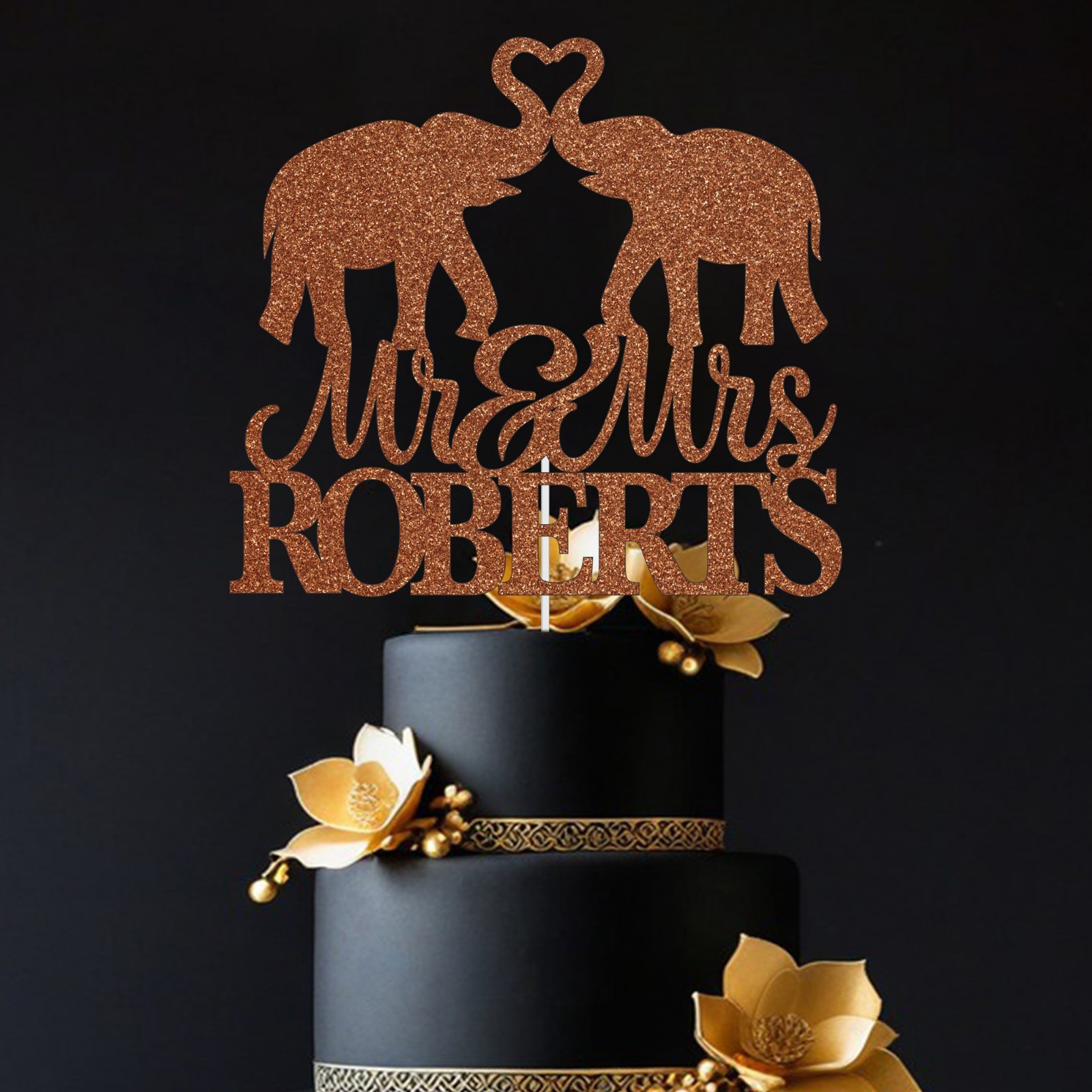 Wedding Cake Topper, Elephants in Love Anniversary Cake Decor, Bride and Groom