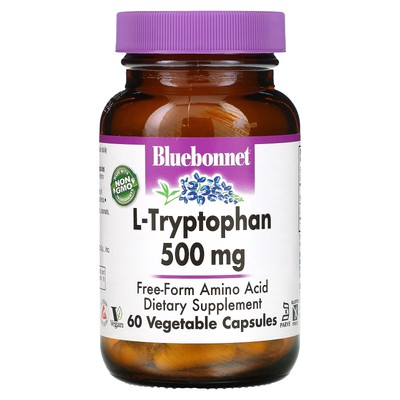 Bluebonnet Nutrition L-триптофан 500 мг 60 вегетарианских капсул без яиц, без рыбы,