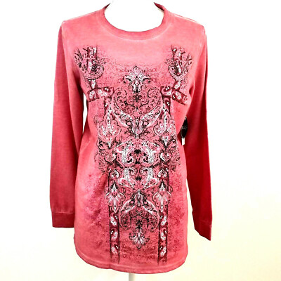 Mic & Jax Womens  Pullover Top Size Small Pink Ombre Pullover Long Sleeves