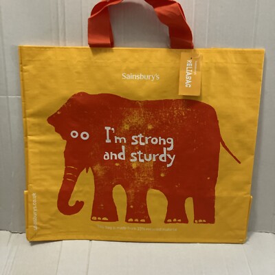 Sainsburys Elephant Tote Bag Reliabag Large Orange Strong Sturdy New