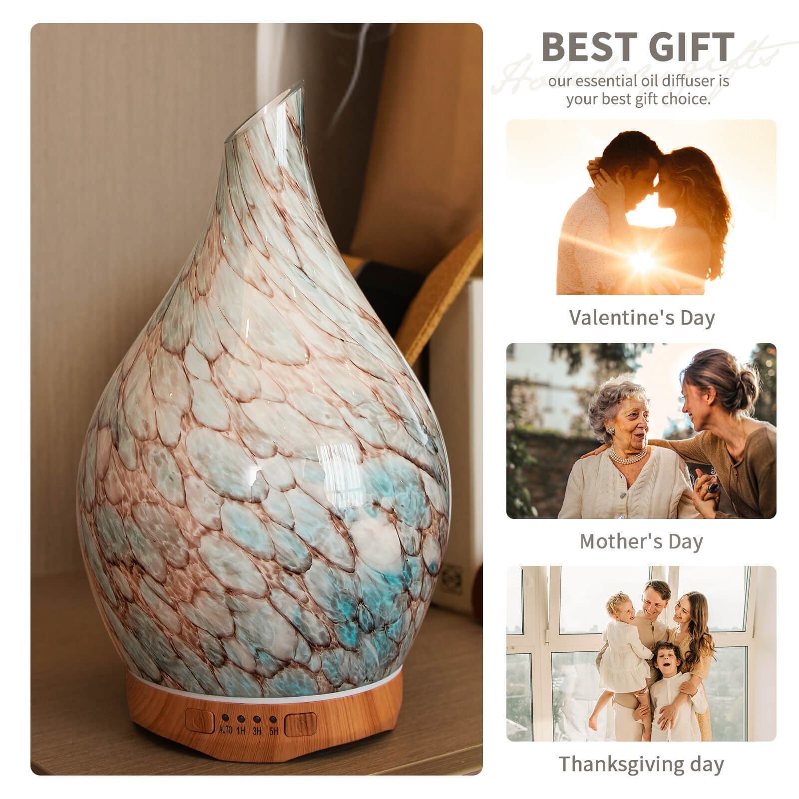 280ML Glass Essential Oil Diffuser Ultrasonic Humidifier for Home,Office,Yoga