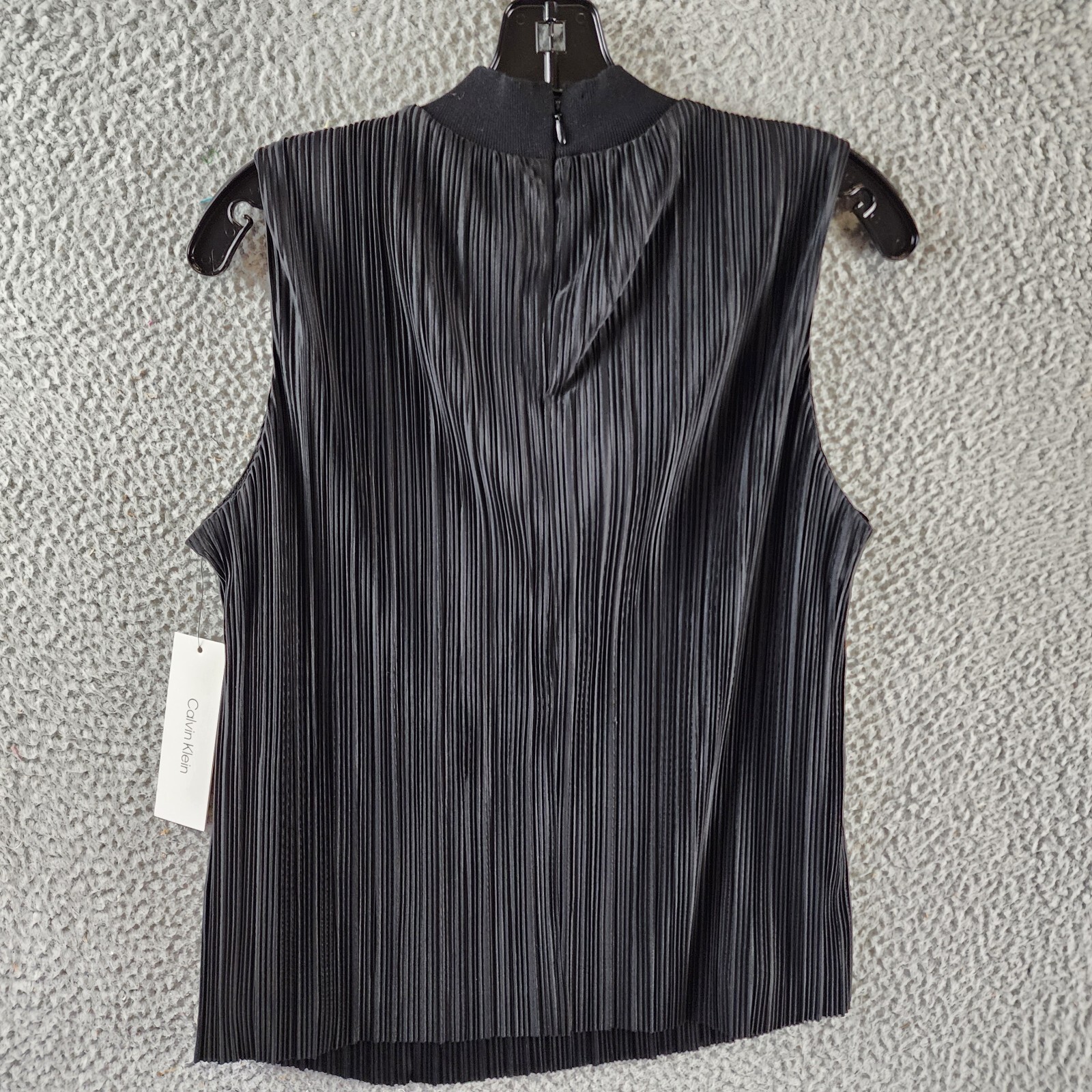 Calvin Klein Plisse Mock-Neck Sleeveless Top Women's S Black Back Zip Closure - Picture 6 of 14