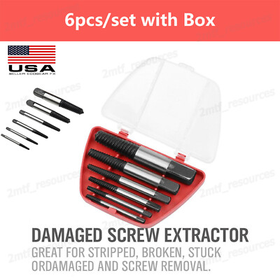 6Pc Screw Extractor Set Easy Out Drill Bits guide Broken Screws Bolt Remover