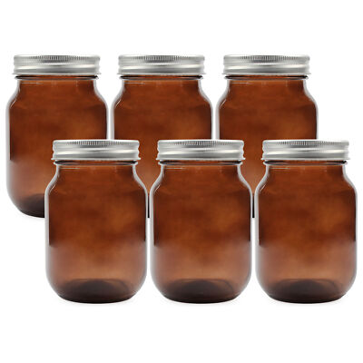 Amber Glass Mason Jars (6-Pack, Pint Size); 16oz Colored Glass Canning