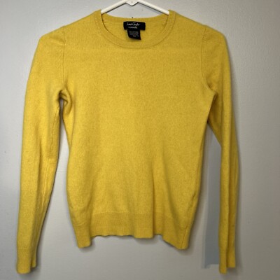 Lord & Taylor Women's 100% Cashmere Sweater Crew Neck Yellow Size S Fall Classic