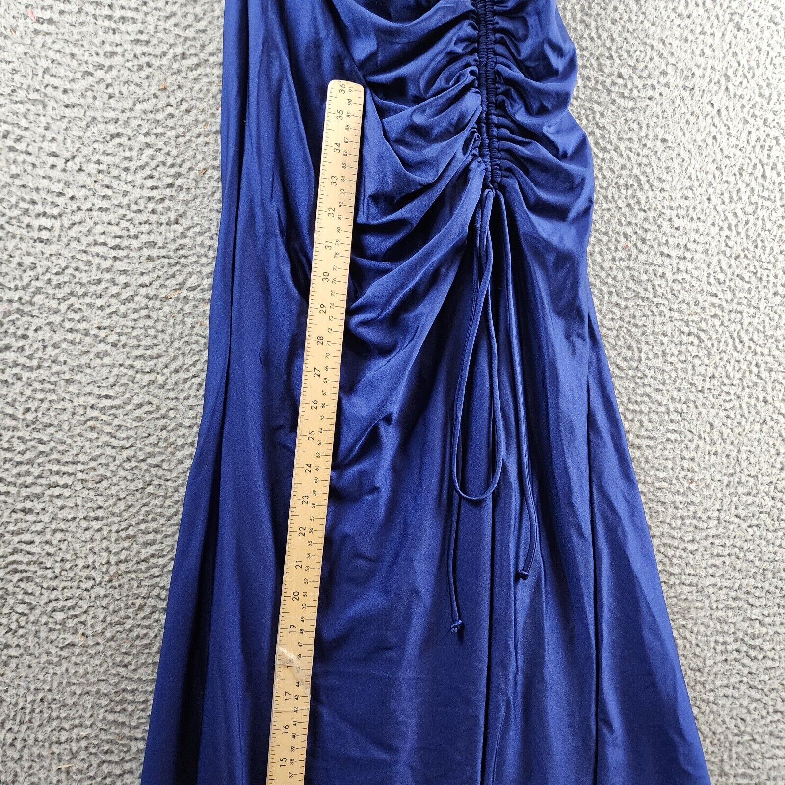AQUA Ruched Halter Evening Dress Women's 0 Ink Open Back Sleeveless Zip Closure - Picture 9 of 15