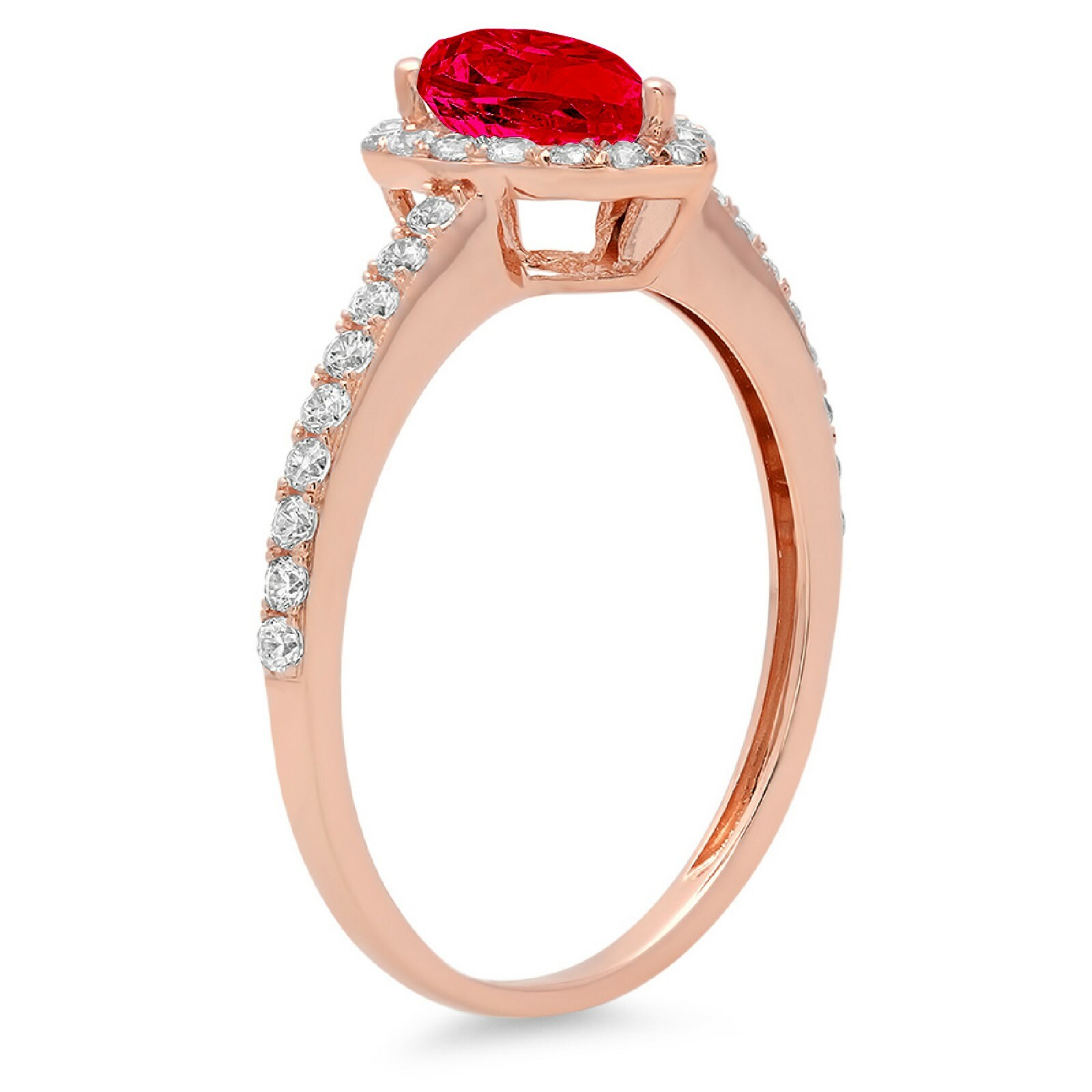 Pre-owned Pucci 1.22ct Pear Simulated Ruby Promise Bridal Wedding Designer Ring 14k Rose Gold In Red