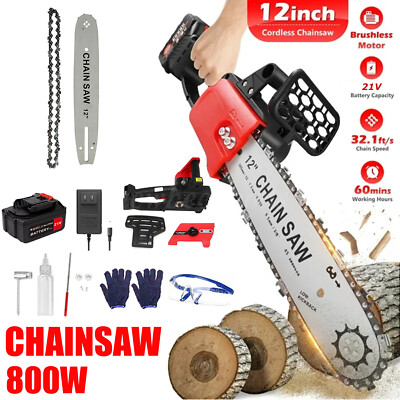 12 inch Electric ChainSaw Cordless Handheld Portable Chain Saw Cut Wood+ Battery