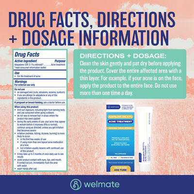 WELMATE Adapalene Gel 0.1% - Acne Treatment - Skin Care - Oil & Fragrance Free