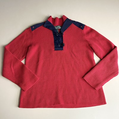 LRL Lauren Ralph Lauren Active Ribbed Knit Sweater Red Womens XL Toggle Buttons
