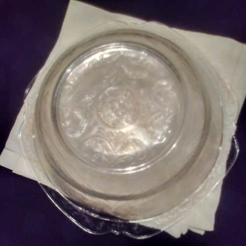 Antique etched glass Serving Bowl