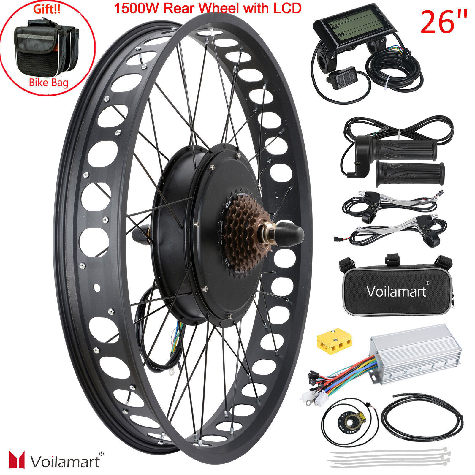 Motor Conversion Kit Rear Fat Tire Ebike 1500w Lcd