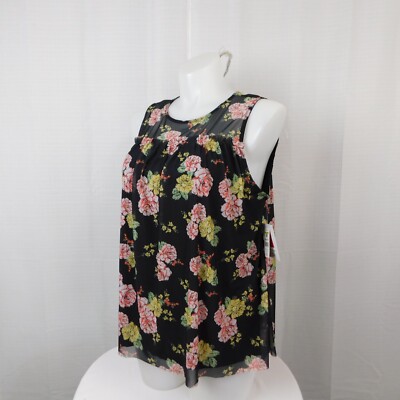 Bobbie Brooks Plus Size Sleeveless Sheer-Yoke Tank Top -  3X, Black Floral #174