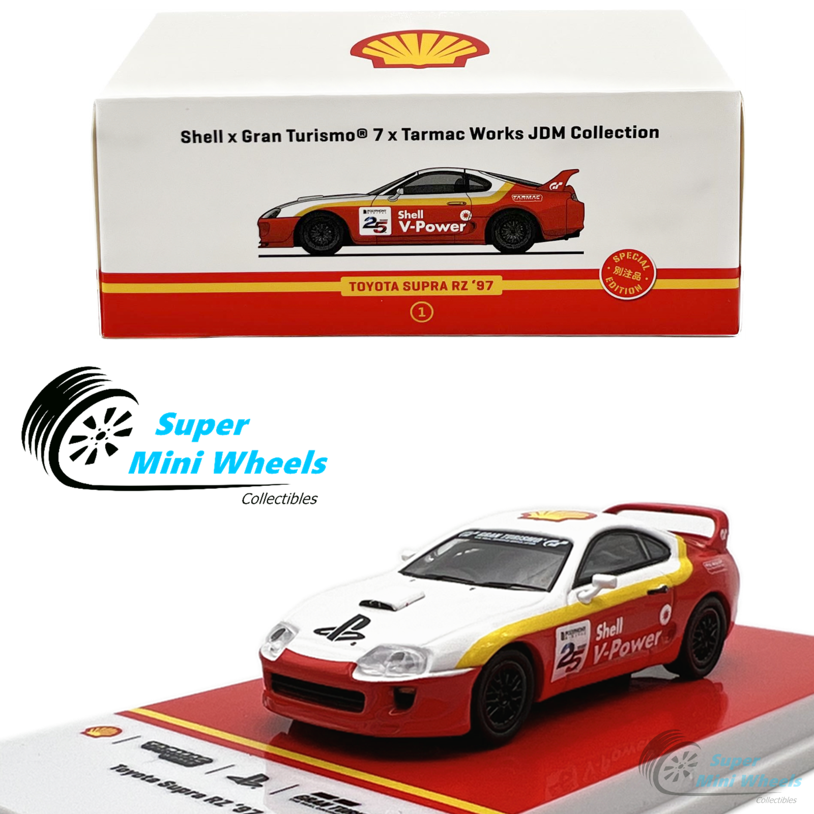 Diecast 1997 Toyota Supra RZ RHD (Right Hand Drive) Red and White with  Yellow Stripes Shell x Gran Turismo 7 Special Edition 1/64 Diecast Model  Car by Tarmac Works 