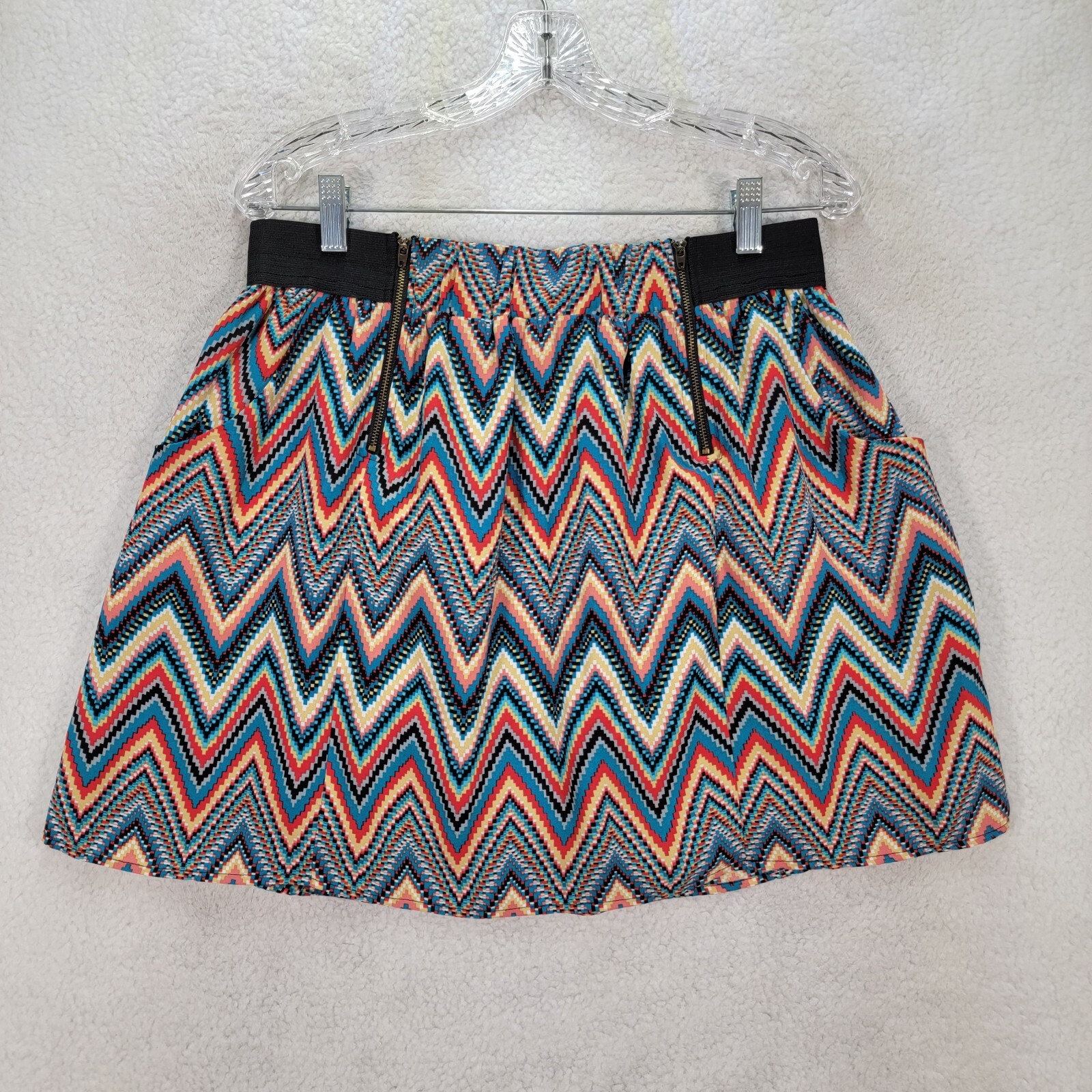 Fire Los Angeles Womens Skirt Size XL Blue Zig Zag Stretch