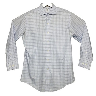 Brooks Brothers Regent Blue w/ Purple Check L/S Cotton Button Down Men Size 15.5