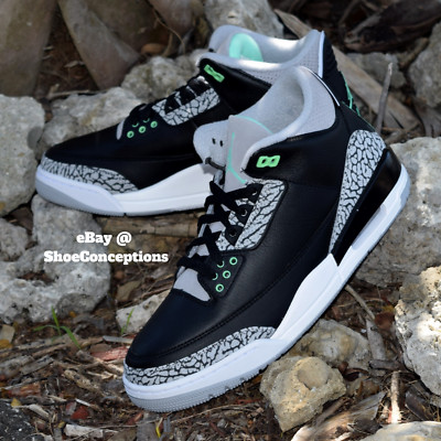 Nike Air Jordan 3 Retro Shoes Black Wolf Gray Green Glow 