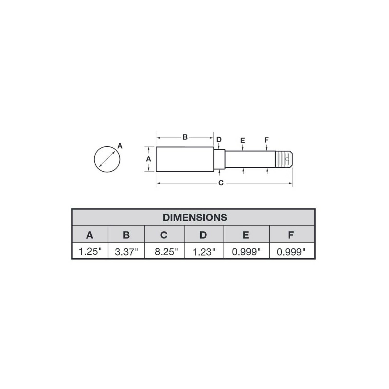 Rigid Hitch Trailer Axle Spindle (SA-1250) for 1" I.D. Bearings