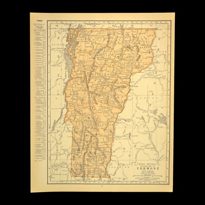 Antique VERMONT Map Wall Art Decor Original Montpelier ca 1937 Vintage