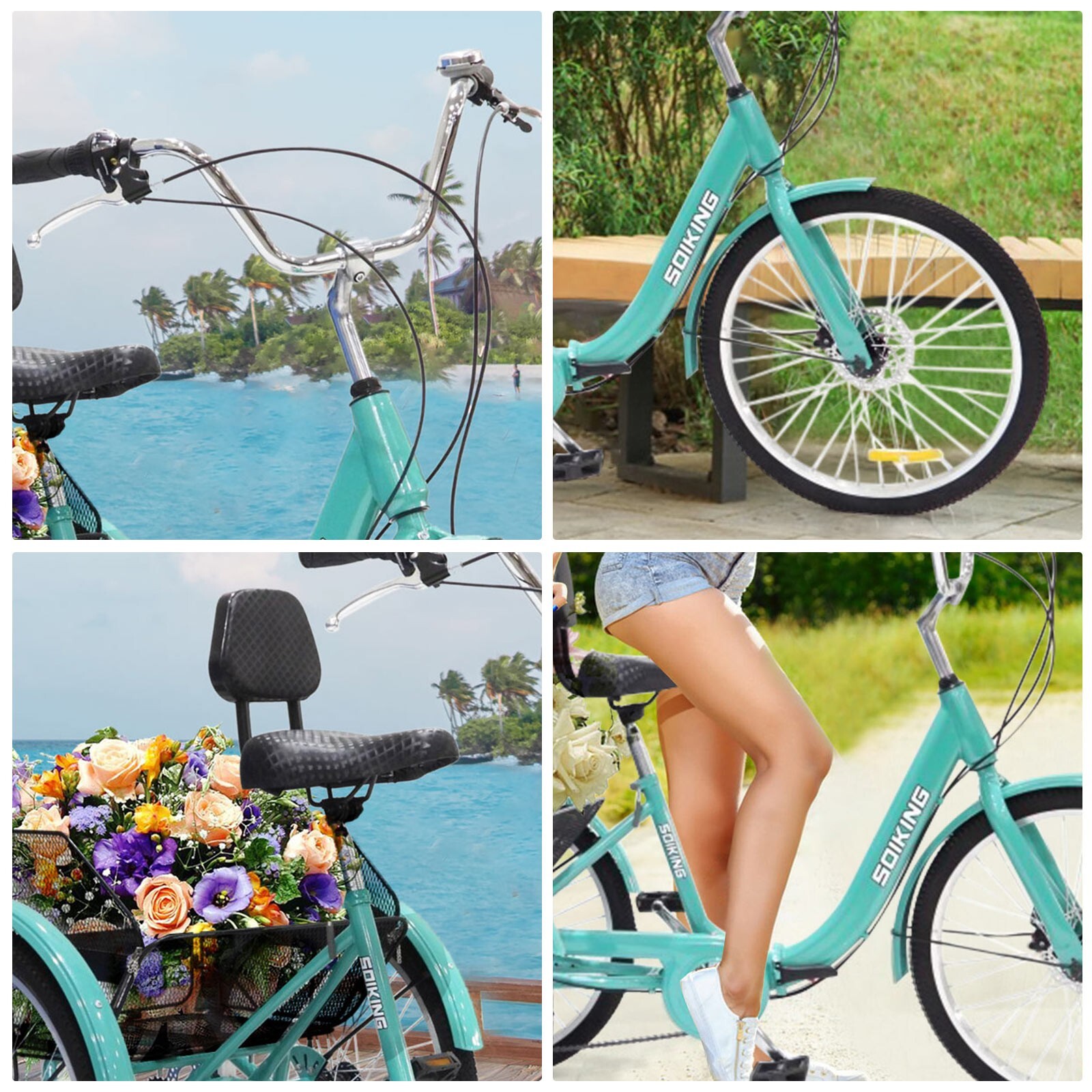 24-Inch Wheels And 7-Speed Adult Foldable Tricycle Cruiser Bike, Carrying Basket