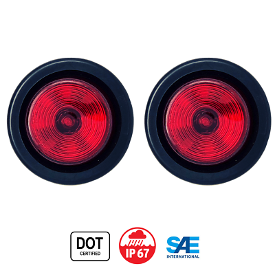 2" Round Red 9 LED Light Trailer Side Marker Clearance Grommet & Plug - QTY 2