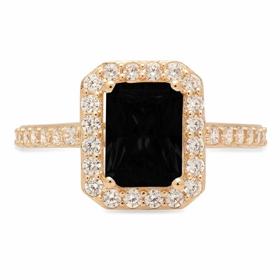 Pre-owned Pucci 2.7 Emerald Halo Natural Onyx Classic Bridal Statement Ring 14k Yellow Gold In D