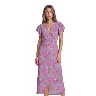 Lilly Pulitzer Maxi Dress Women's Size Small Pink Floral Ruffle Sleeve Jersey