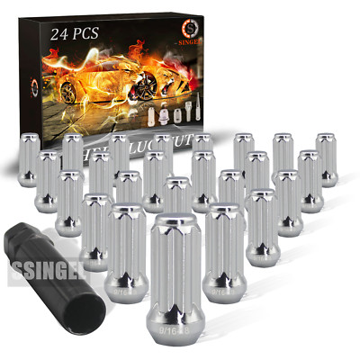 24x 2''Chrome 9/16-18 Spline Tuner Racing Lug Nut Fit 94-11 Dodge Ram2500 Ram3500