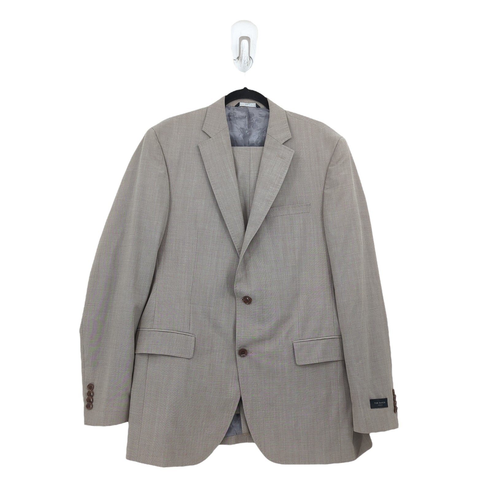 TSJ×TK SUITS BROWN 4 Ted Baker Men 44 L Long Jay CT Suit Brown Trim Fit Wool Flat