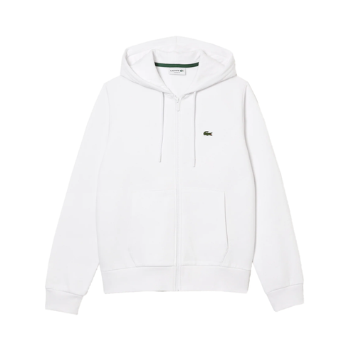 

Мужская белая флисовая толстовка с капюшоном Lacoste с карманами кенгуру, Белый