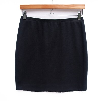 Marc Cain Mini Skirt Size 6 Black Virgin Wool Cashmere Pull On Slit Preppy Chic