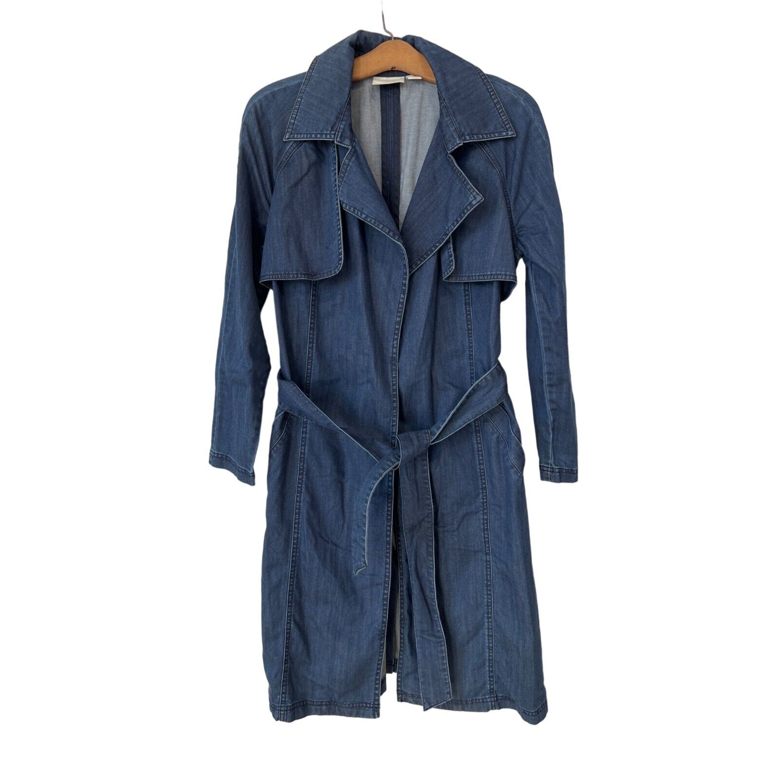 Chicos Denim Chambray Trench Coat Women S Belted Long Sleeve Chicos Denim Chambray Trench Coat Women S Belted Long Sleeve