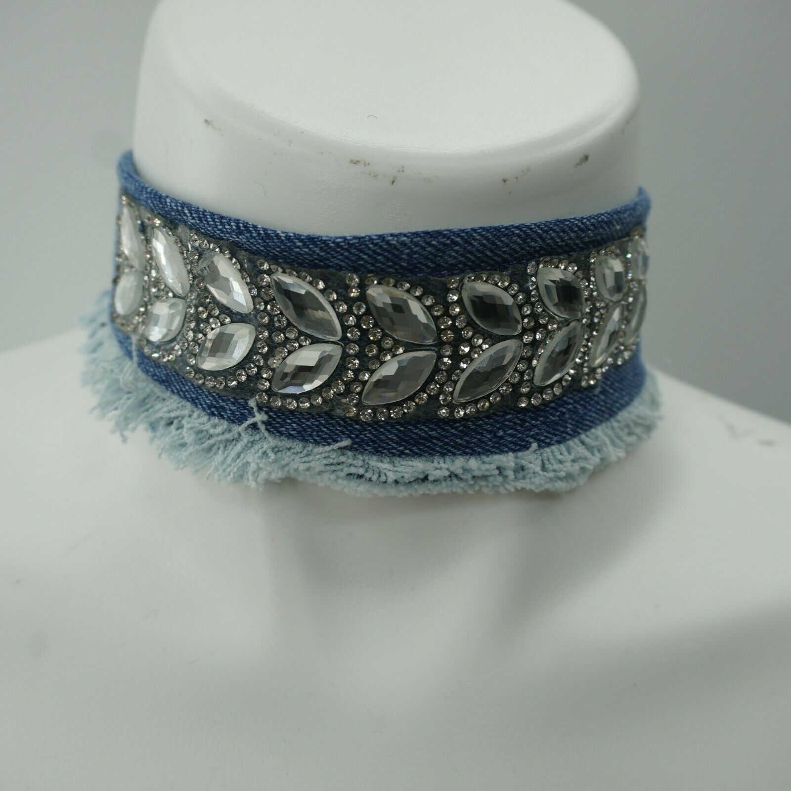 Denim Choker Rhinestone Embellished Necklace One Size
