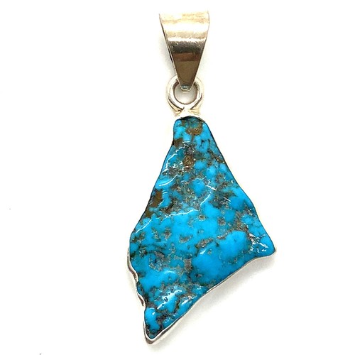 Vintage Sterling Silver Blue Turquoise Gemstone Handmade Jewelry Pendant