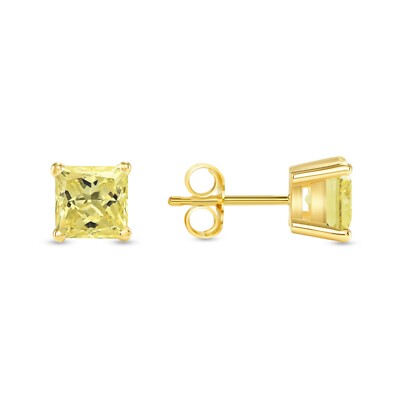 Pre-owned Shine Brite With A Diamond 2.75 Ct Princess Canary Earrings Studs Solid 18k Yellow Gold Push Back Basket