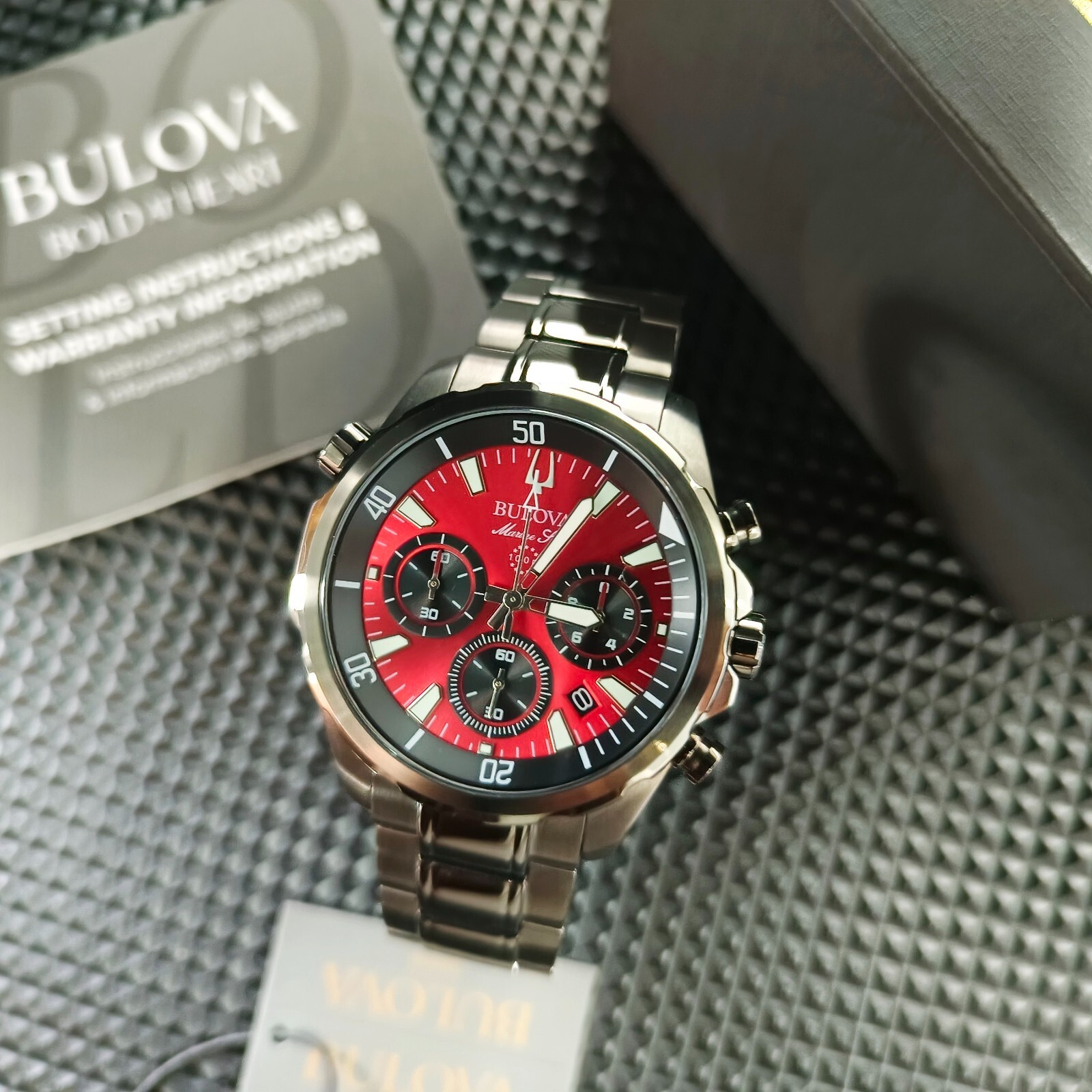 Pre-owned Bulova - Marine Star Red Men's Quartz Watch With Tags (98b350)
