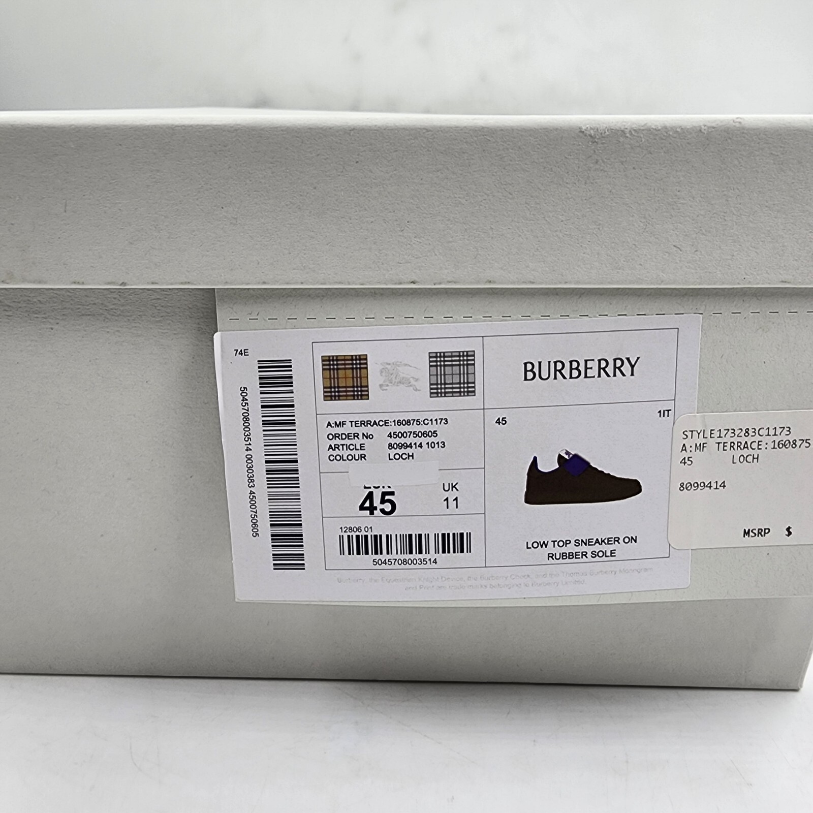 Burberry Terrace Leather Low-Top Sneakers Men's 45/12 US Loch Round Toe - Picture 3 of 19