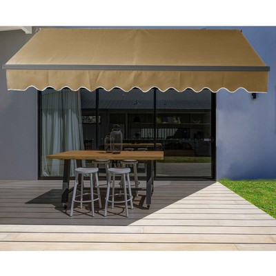 ALEKO Motorized Black Frame Retractable Home Patio Canopy Awning 12'x10' Sand