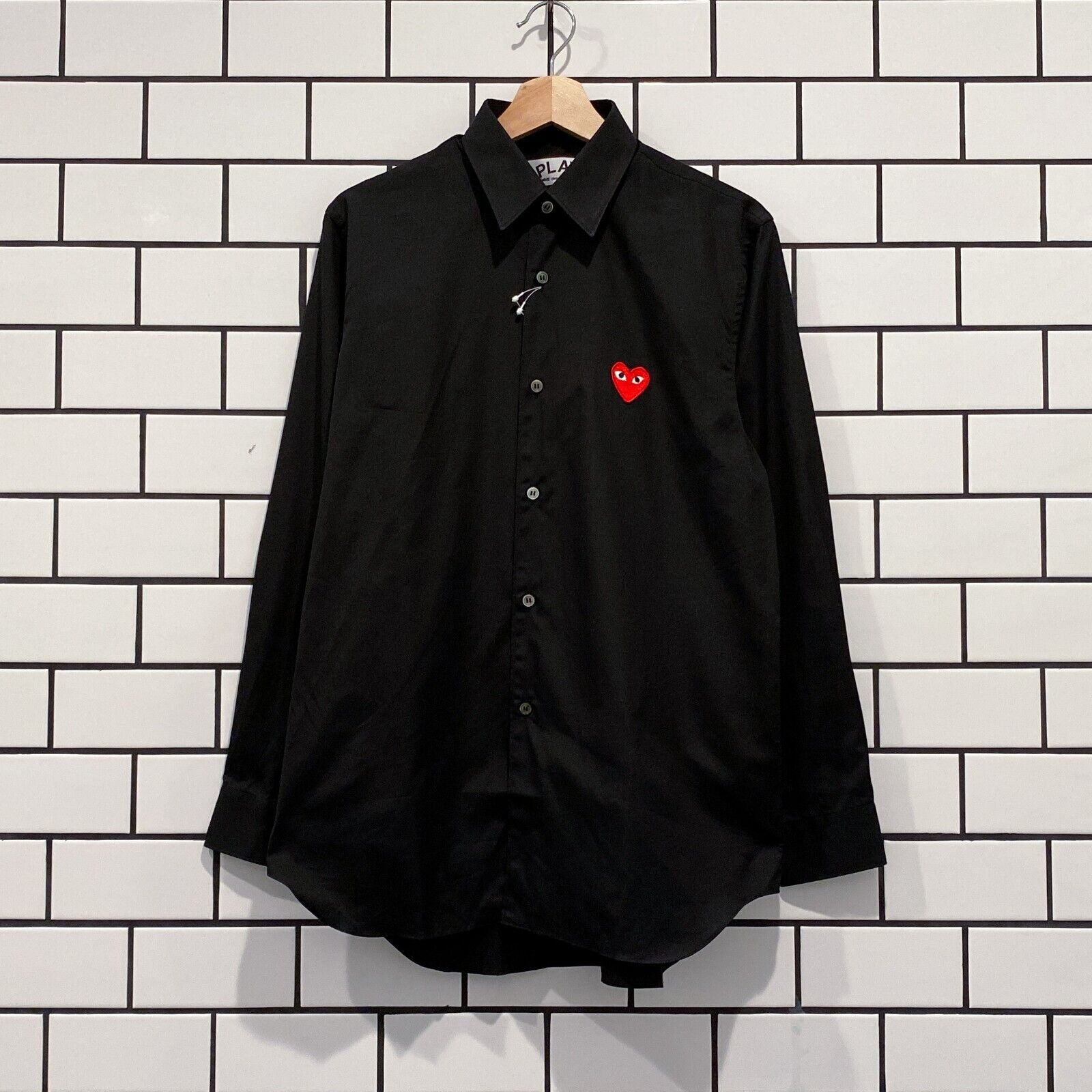 COMME DES GARCONS CDG PLAY RED EMBLEM BUTTON DOWN LS SHIRT COMME DES GARCONS CDG PLAY RED EMBLEM BUTTON DOWN LS SHIRT
