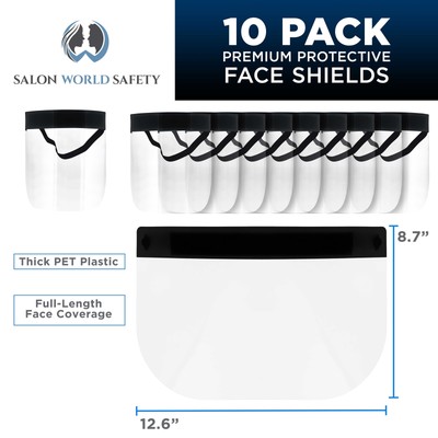 Salon World Safety 10 Black Face Shields Clear Protective Full Face Shields