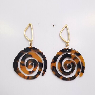 E0270 Brown Tone Acrylic Circle Spiral Design Drop Dangle Fashion Post Earrings
