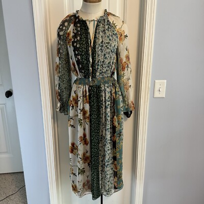 ZARA Basic XS Floral Patchwork Midi DRESS Hippie Peasant Boho Chiffon Split