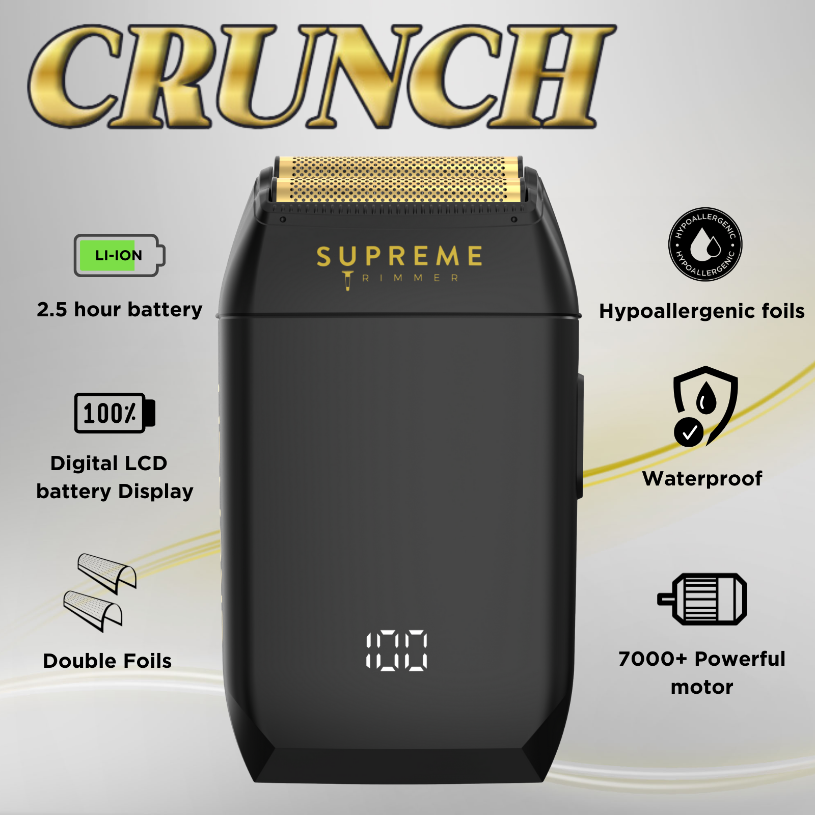 Mens FOIL Crunch Shaver by SUPREME TRIMMER STF602 Wet/Dry Electric Shaver, Black