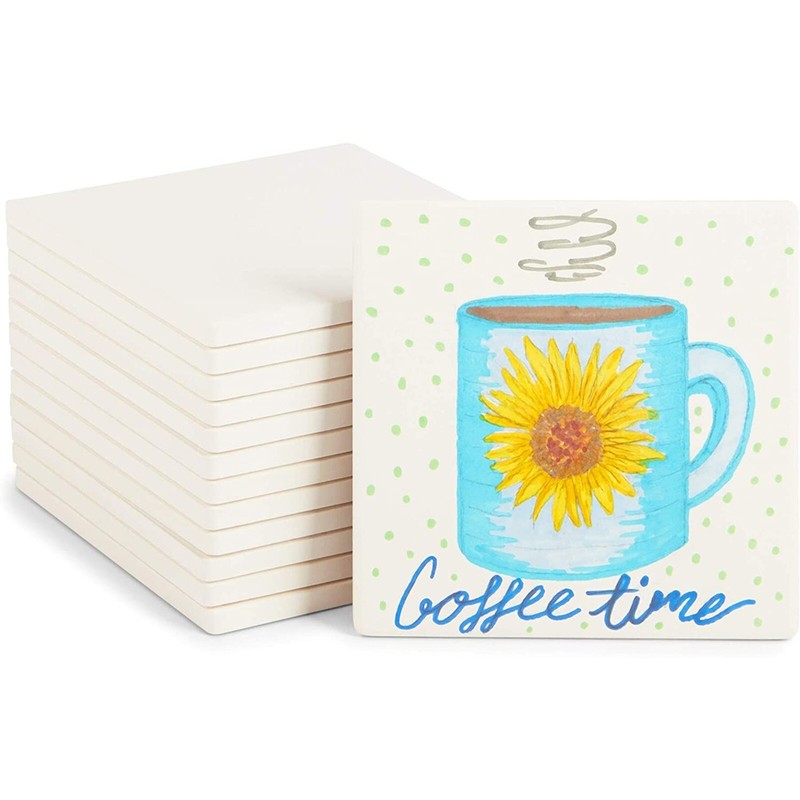 Blank Ceramic Tiles for Crafts, DIY Coasters, Unglazed (White, 4.25