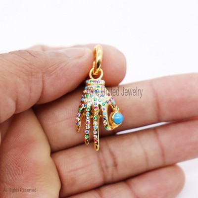 925 Sterling Silver Multisapphire Figa Hand Pendant Jewelry, Gemstone Figa