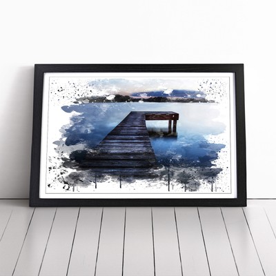 Pier Jetty Lake & Mlountains (6) V3 Wall Art Print Framed Canvas Picture Poster