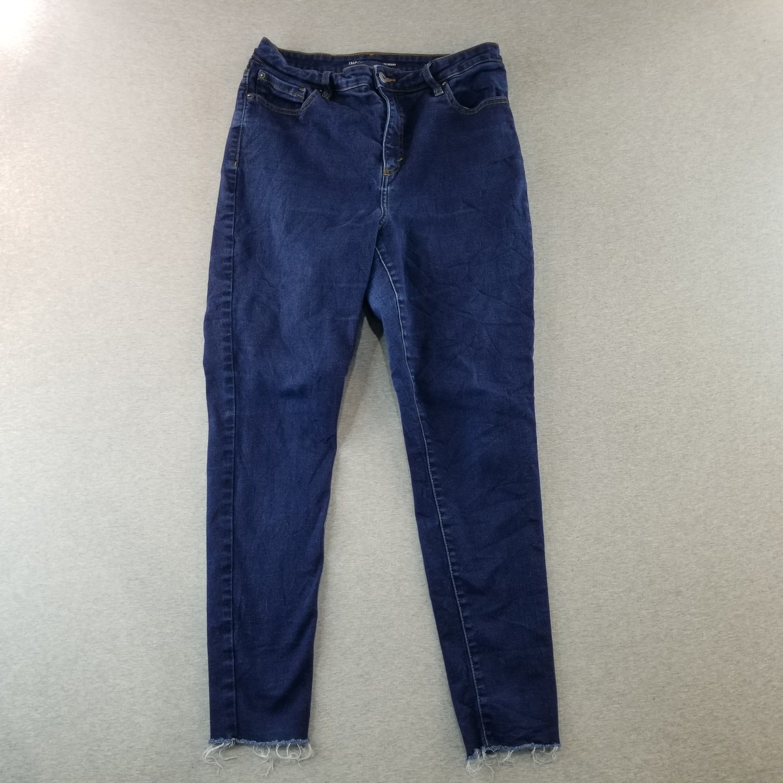 INC Jean Womens Sz 14 HighRise Skinny Stretch Mat Dark Wash Normcore Cute Trendy