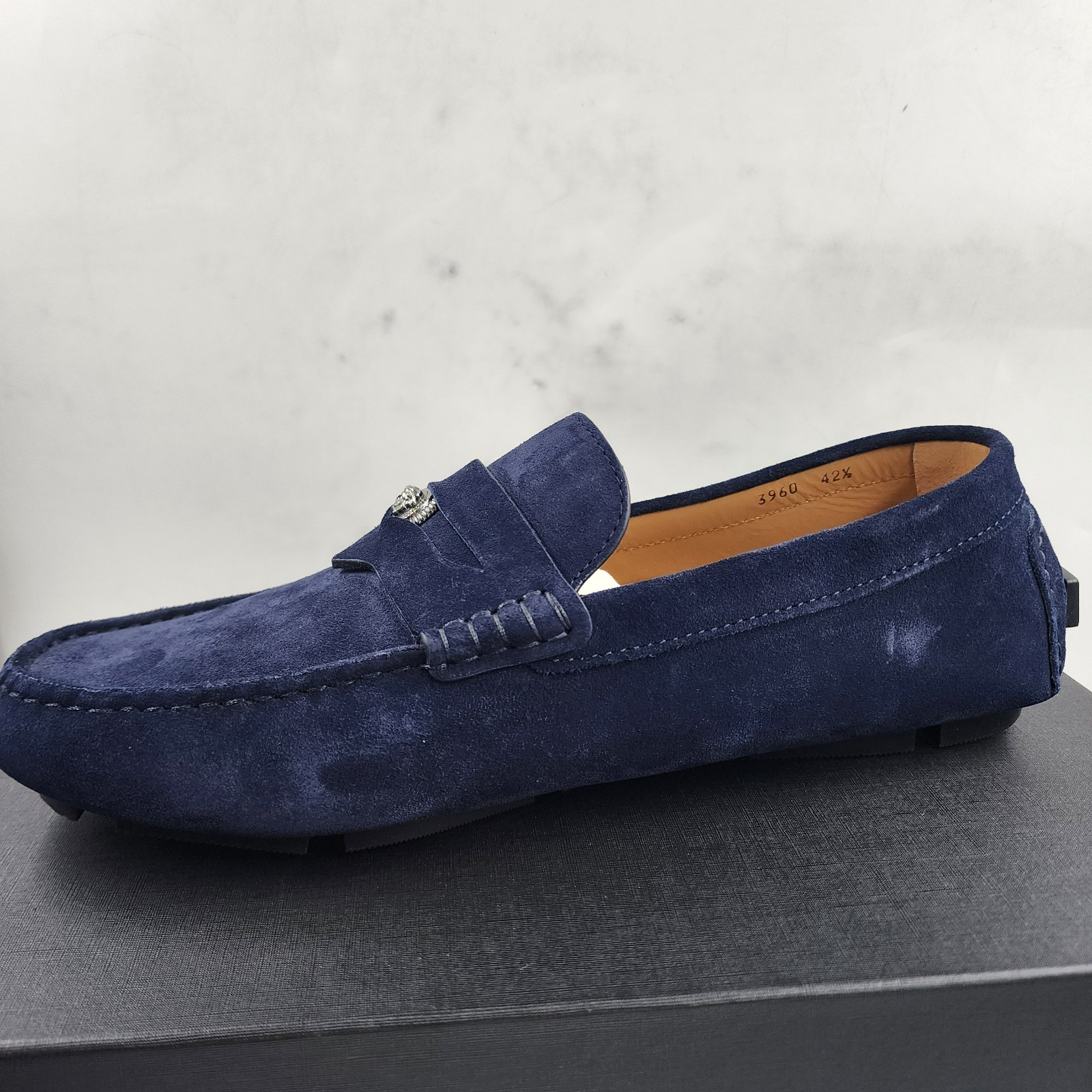 Versace Medusa Penny Loafers Men's 42.5/9.5US Blue Stitched Moc Toe Slip On - Picture 15 of 24