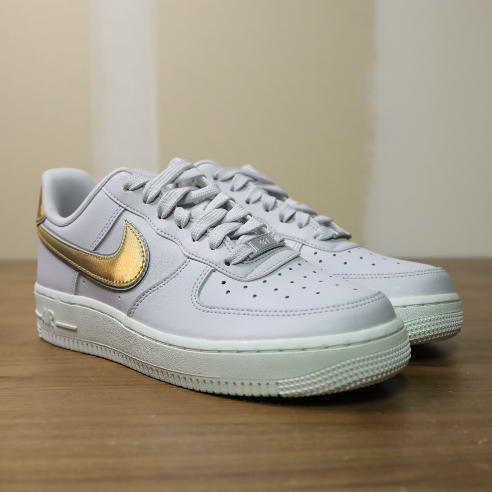 white grey and gold air force 1